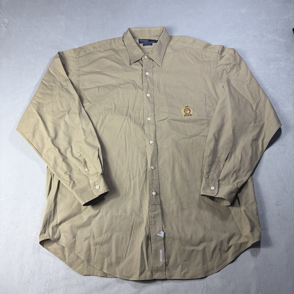 Ralph Lauren Polo mens long sleeve button up shirt size XL tan khaki